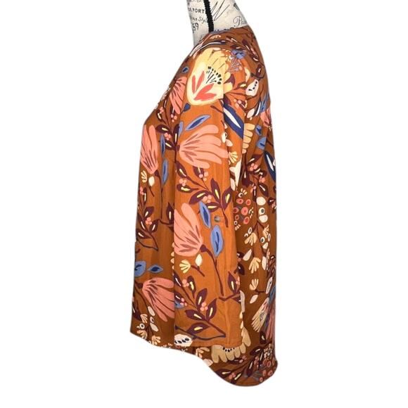 Daniel Rainn (M) Floral Notch Neck Blouse Long Sleeve Roll Tab High Low Hem Top - Picture 2 of 10